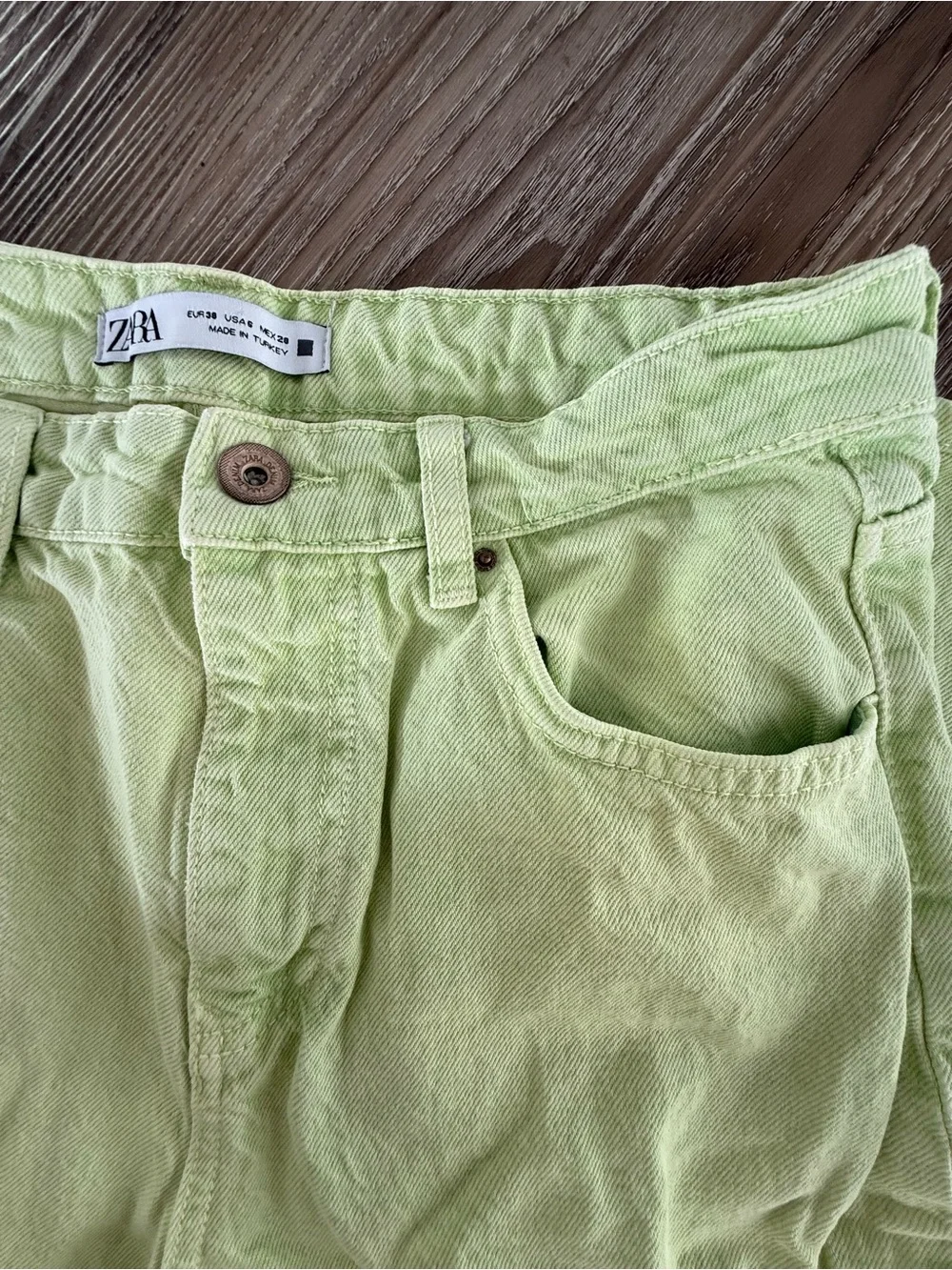 Zara Light Green Straight Leg Jeans